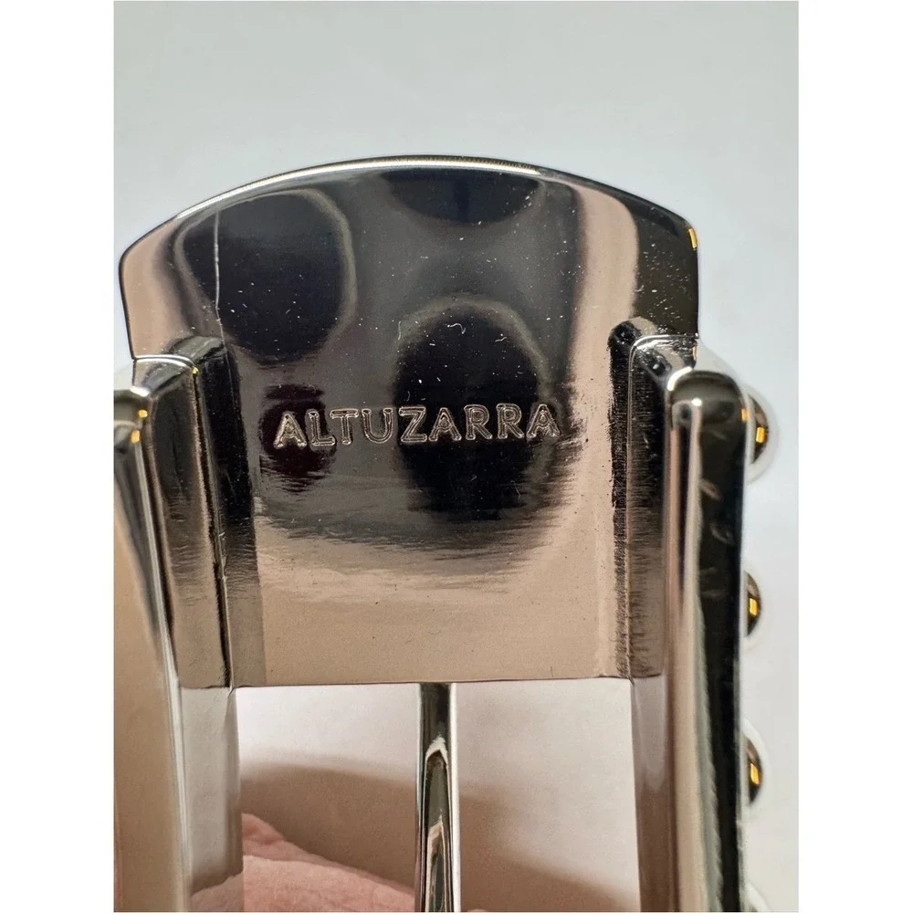 Altuzarra Black Leather Studded Buckle Belt Made Italy Silver Hardware Designer